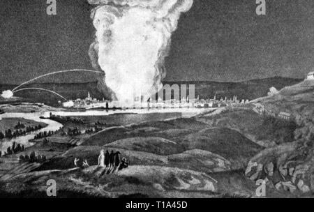 Guerre de la première Coalition 1792 - 1797, second siège de Mayence, 14.4. - 23.7.1793, début du bombardement par les troupes de la coalition, 17.6.1795, l'illustration contemporaine, Additional-Rights Clearance-Info-Not-Available- Banque D'Images