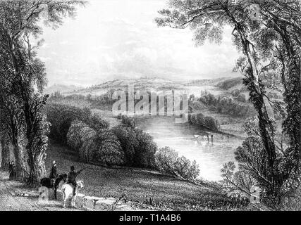 Une gravure de Clifford château sur les rives de la rivière Wye, Herefordshire UK numérisées à haute résolution à partir d'un livre publié en 1841. Banque D'Images