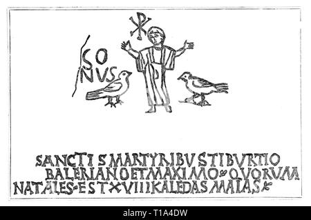 La religion, le christianisme, la persécution des Chrétiens, avec inscription Chi Rho et colombes, catacombes, Additional-Rights Clearance-Info, Rom--Not-Available Banque D'Images