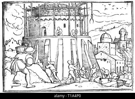 La religion, scène biblique, Tour de Babel, dessin, par Hans Holbein le Jeune (1497 / 1498 - 1543), 16e siècle, l'artiste n'a pas d'auteur pour être effacé Banque D'Images