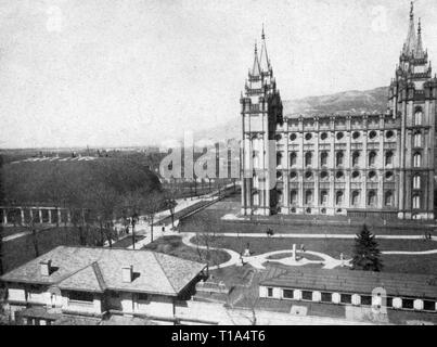 La religion, secte, Mormon, Temple de Salt Lake City, construit 1853 - 1893, en vertu de Wilford Woodruff, vue extérieure, à partir de : 'Life Magazine', New York, janvier 1938, Additional-Rights Clearance-Info-Not-Available- Banque D'Images