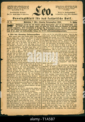 L'Allemagne, en Rhénanie du Nord-Westphalie, Paderborn, historical journal appelé : 'Leo', journal du dimanche pour le peuple catholique, n° 10 du 7.3.1886, Additional-Rights Clearance-Info-Not-Available- Banque D'Images