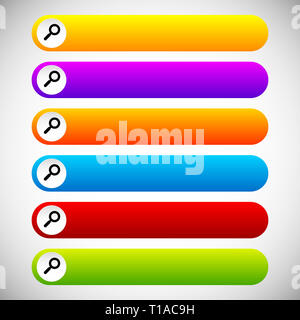 Les boutons des barres de recherche, avec des symboles en verre loupe Banque D'Images