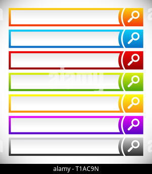 Les boutons des barres de recherche, avec des symboles en verre loupe Banque D'Images