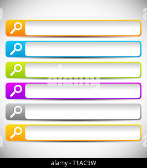 Les boutons des barres de recherche, avec des symboles en verre loupe Banque D'Images