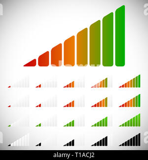 L'intensité du signal, de progrès ou d'indicateurs de niveau avec 8 étapes. Banque D'Images
