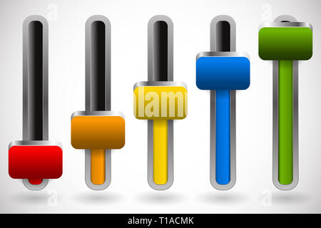 Vecteur Eps 10 illustration de Slider, fader éléments. Les potentiomètres, faders Slider ou éléments d'interface utilisateur. Un code de couleur Banque D'Images