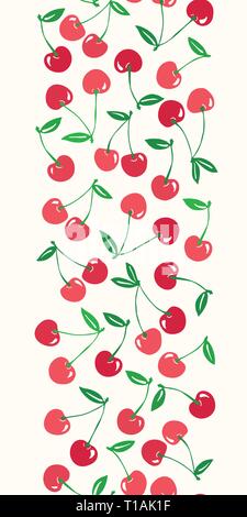 Dessiné à la main lunatique de cerise rouge et vert le motif de fond frontière verticale parfaite. Colorful Abstract les fruits d'été d'impression graphique P Illustration de Vecteur
