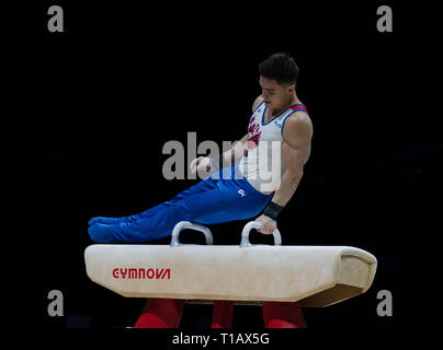 Nikita le Nagorny-karabakh (Russie) en action lors de la Coupe du Monde de Gymnastique 2019 à Birmingham Arena de Genting. Banque D'Images