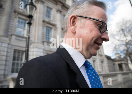 Londres, Royaume-Uni. 25 mars 2019. Le député conservateur Michael Gove quitte une réunion du gouvernement au Bureau du Cabinet, à Whitehall, Westminster. Comme il s'en va il ne fait pas de déclarations à l'attente des rapports (hors de vue de la caméra). Credit : Santo Basone/Alamy Live News Banque D'Images