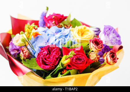 Bouquet de roses multicolores sur fond vide Banque D'Images