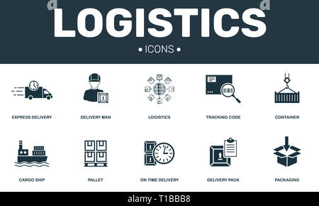 Ensemble de la logistique de collecte des icônes. Comprend des éléments simples tels que la livraison express, Pallet, Packaging, d'un cargo contenant des icônes et premium. Banque D'Images