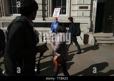 Un Brexit protestataire se trouve à l'extérieur du bureau du Cabinet, à Westminster, Londres. Banque D'Images