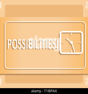 Signe texte montrant les possibilités. Photo d'entreprise présentant les choses qui peuvent se produire ou être le cas l'état d'être transparent de design moderne possible Banque D'Images