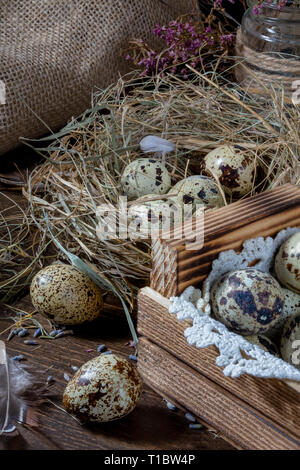 Pâques Couronne oeufs de caille Porte Avant Ressort Couronne avec oiseau nid fleurs