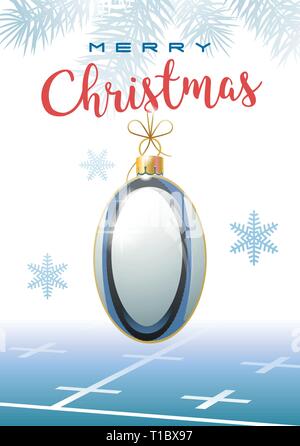 Joyeux Noël. Sports Carte de vœux. Ballon de Rugby réaliste en forme de boule de Noël. Vector illustration. Illustration de Vecteur