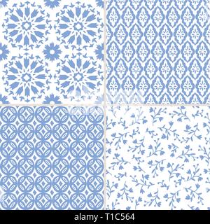 Ensemble de bleu à la main les modèles sans couture Marocaine pour le Ramadan Kareem cartes de vœux, des origines de l'islam, de tissu, de bannières web. Azulejos portugais Illustration de Vecteur