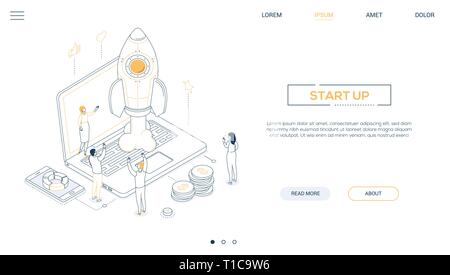 - Démarrage ligne isométrique bannière web style design Illustration de Vecteur