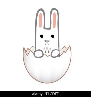 Joyeuses Pâques la conception de cartes. Sweet bunny à l'intérieur de la fissuration d'un œuf de Pâques. Doodle hand drawn vector illustration Illustration de Vecteur