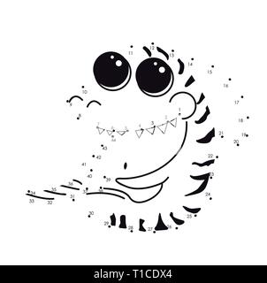 Livre de coloriage mer Animal requin tigre avec de grands yeux. Relier les points vectoriels pour jeu éducatif. Funny Cartoon caractère isolé. Illustration avec Illustration de Vecteur