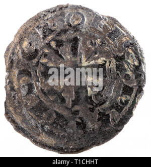 Ancien château médiéval fleece coin du Roi Alfonso IX. Dinero. L'Espagne. Avers. Banque D'Images