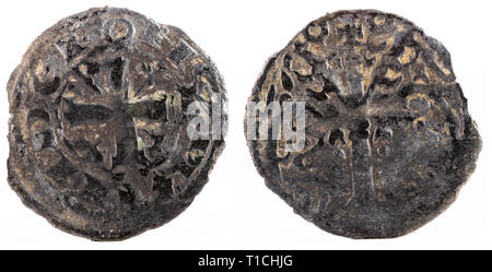 Ancien château médiéval fleece coin du Roi Alfonso IX. Dinero. L'Espagne. Banque D'Images