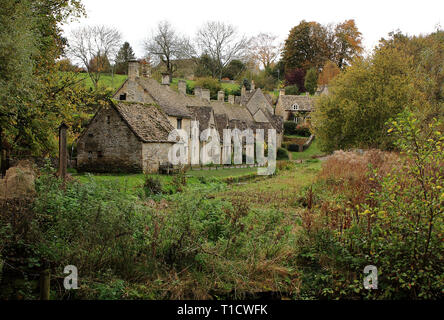 Weavers Cottages at Arlington Row dans les Cotswolds village de Bibury Banque D'Images