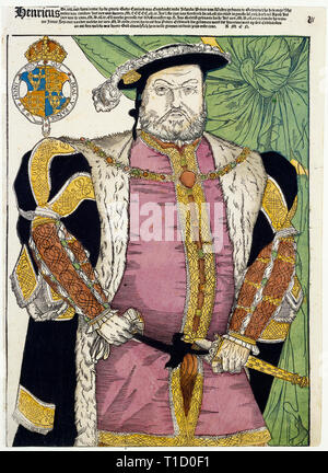 19th Century (1866) Portrait de couleur du roi Henri VIII d'Angleterre par Cornelis Anthonisz, d'après Hans Holbein II, (original 1547) Banque D'Images