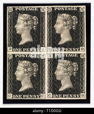 Penny Black de timbres de la reine Victoria, rendue le 6 mai 1840 Banque D'Images