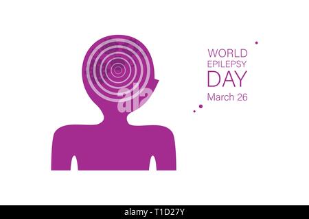 Journée mondiale de l'épilepsie vector modèle de page. La sensibilisation la journée lavande. Les maladies mentales, les troubles neurologiques. Résumé Les head silhouette aux rouages mécanisme dans le cerveau. Affiche, brochure design Illustration de Vecteur