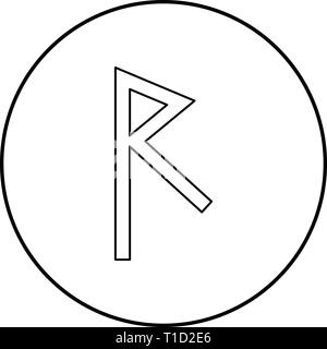 Raido rune symbole raid road aperçu l'icône de couleur noire en cercle autour du vecteur illustration style plat simple image Illustration de Vecteur