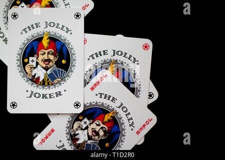 Les cartes joker sur fond noir, Close up Banque D'Images