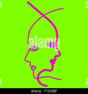 Deux personnes silhouettes tirées avec une seule ligne. Vector illustration simple. Sur un fond de couleur distincte. Illustration de Vecteur