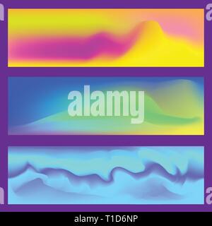 Résumé des formes 3D fluide liquide mode vecteur bannières couleurs ensemble. Illustration graphique de la composition de la montagne. Modèle vecteur moderne pour brochure Illustration de Vecteur