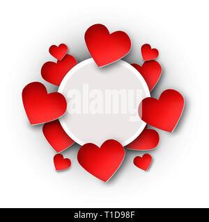 Valentine's Day background frame avec coupe papier coeurs rouges, vector illustration Banque D'Images