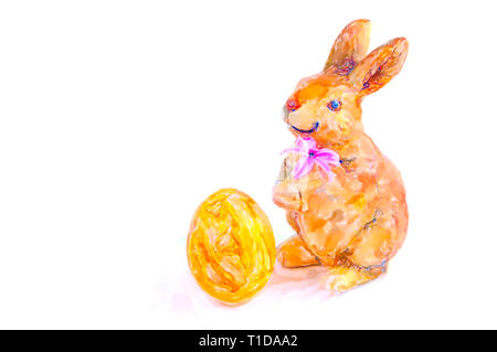 Illustration à l'aquarelle de lapin de Pâques avec un oeuf de pâques orange fond blanc. Banque D'Images