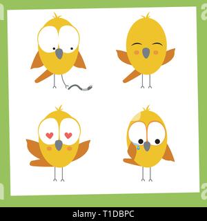 Drôles de petits oiseaux Vector icon set Illustration de Vecteur