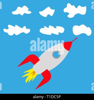 Rocket dans les nuages dans le ciel Illustration de Vecteur