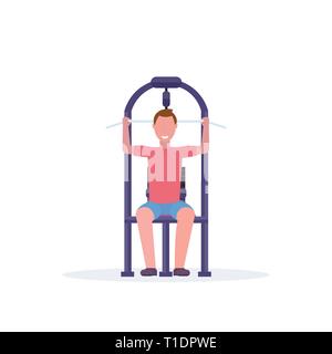 Sporty man working out sur lat pull down the machine in gym formation appareils de vie sain concept télévision fond blanc Illustration de Vecteur