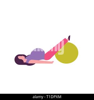 Pregnant woman doing yoga exercises girl l'élaboration avec ballon de gymnastique grossesse fitness concept de vie sain personnage féminin pleine Illustration de Vecteur