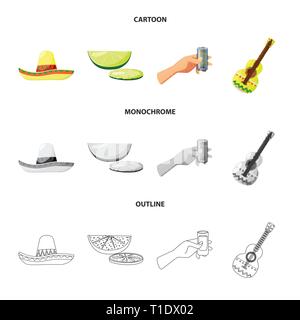 Sombrero,tilleul,vente,guitare,mexicain,vert,eau,ornement,espagnol,citron,verre,chapeau,coupe,folk,costumes,fruits,santé,traditionnelle,voyage,alimentaire,pub,vacances,texture,coupe,musique,coiffure,instrument,agrumes martini,cafe,Latin,carnaval,national,Mexique,tequila,fajita,fiesta,party,fête,set,icône,,illustration,collection,isolé,design,graphisme,élément vecteur vecteurs,signer , Illustration de Vecteur