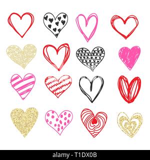 Doodle love heart Valentines Day vector set Illustration de Vecteur