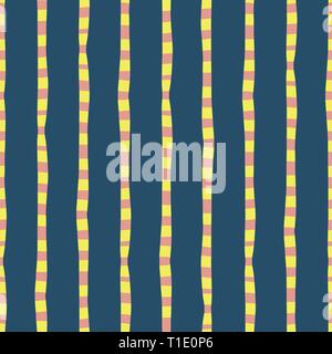 Lignes verticales irrégulières dessinées à la main bleu rose jaune fond vectoriel sans couture. Répétition de lignes motif abstrait. Style naïf pour enfant. À utiliser pour les enfants Illustration de Vecteur