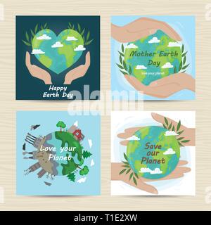 Jeu de cartes pour la Journée de la Terre mère. Pour votre conception d'illustration vectorielle Illustration de Vecteur