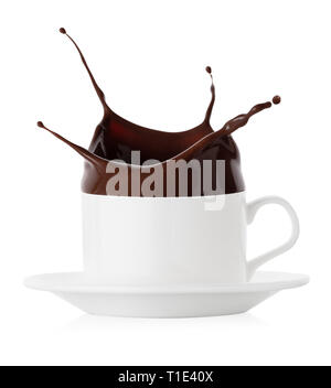 Touche de chocolat noir en blanc tasse et soucoupe Banque D'Images