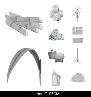 Stick,piece,bush,carton,sac,feuilles,root,ménage,la bagasse,cube,jus,palm,vert,container,granulé,sand,system,produits chimiques,standard,bloc,le diabète,plastique,alimentaire,métro,bio,fibreux de la canne à sucre de canne bio,sucre,,domaine,usine,DE,plantation,ferme,agriculture,saccharose,technology,set,icône,,illustration,collection,isolé,design,graphisme,élément signe,gris,noir,vecteurs vecteur , Illustration de Vecteur