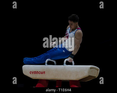 Nikita le Nagorny-karabakh (Russie) en action lors de la Coupe du Monde de Gymnastique 2019 à l'Arène de Genting, France le 23 mars 2019. GlennSports. Banque D'Images