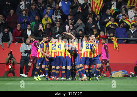 Girona, Espagne. Mar 25, 2019. 25 mars 2019 - Gérone, Catalogne, Espagne - Les joueurs de la Catalogne célèbrent pendant le match de football amical entre la Catalogne et le Venezuela le 25 mars 2019 au stade Montilivi à Gérone, Espagne. Credit : Manuel Blondeau/ZUMA/Alamy Fil Live News Banque D'Images