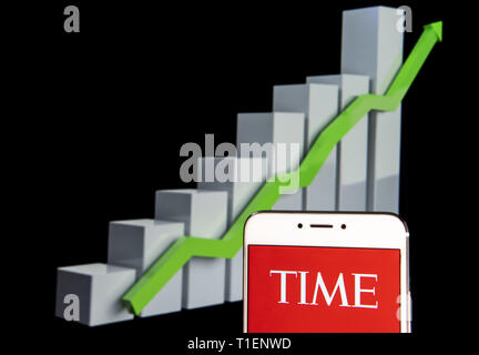 Hong Kong. Feb 11, 2019. Sur cette photo, l'illustration a American weekly news magazine et site d'infos logo temps est vu sur un appareil mobile Android courbe de croissance avec une montée à l'arrière-plan. Budrul Chukrut Crédit : SOPA/Images/ZUMA/Alamy Fil Live News Banque D'Images