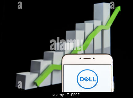 Hong Kong. 10 fév, 2019. Sur cette photo, l'illustration d'une multinationale américaine computer technology company logo Dell est vu sur un appareil mobile Android courbe de croissance avec une montée à l'arrière-plan. Budrul Chukrut Crédit : SOPA/Images/ZUMA/Alamy Fil Live News Banque D'Images
